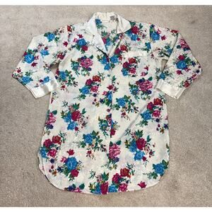 Morgan Taylor Vintage Satin Floral Button Down Sleep Shirt Size P/Small